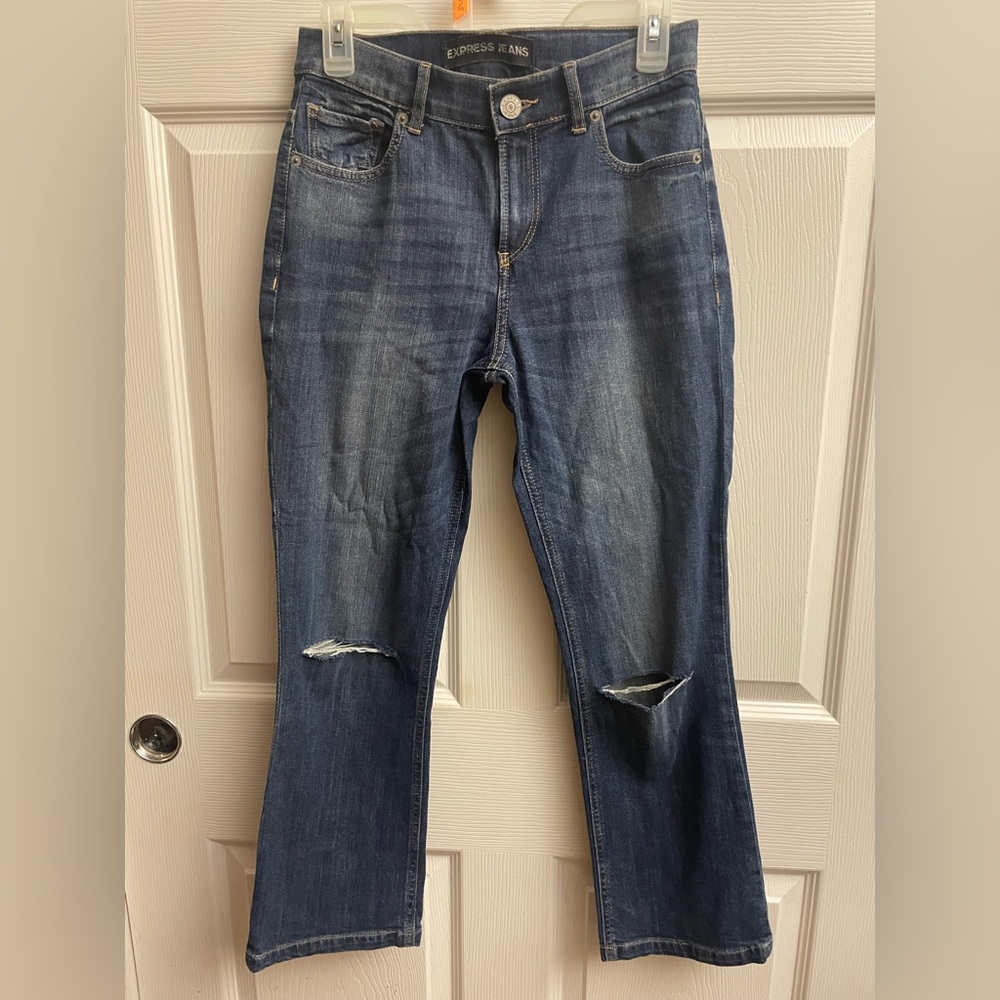 Express Dark Wash Blue Ankle & Bell/Flare Cropped Jeans